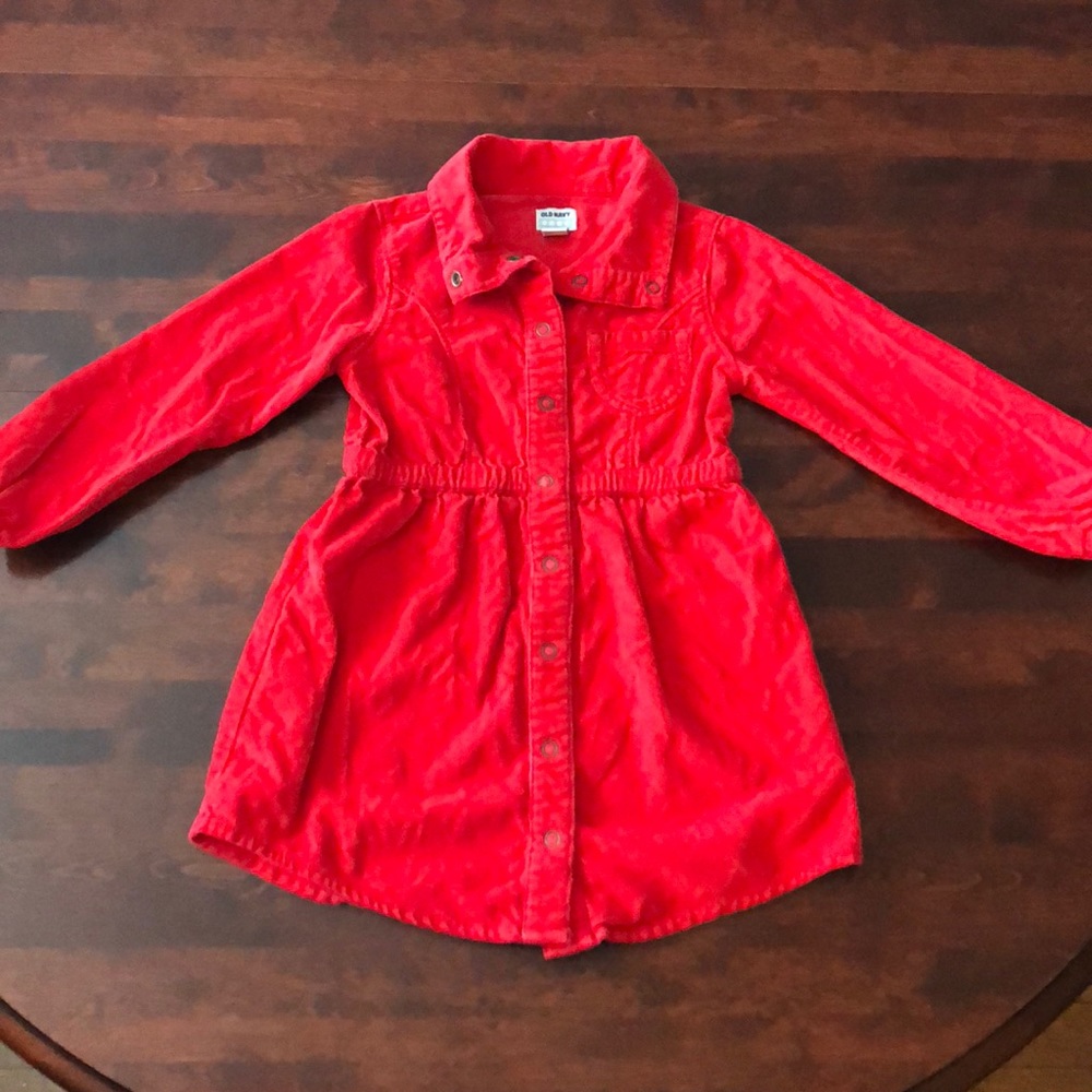 4T Old Navy red corduroy button down dress